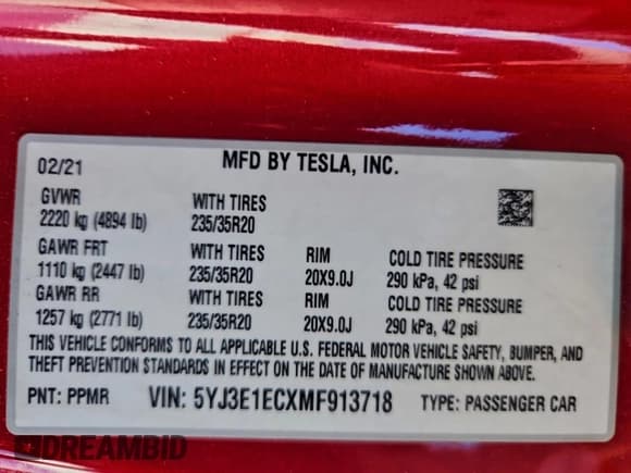 ✅ 2021 Tesla Model 3 Performance • VIN: 5YJ3E1ECXMF913718 • Lot: 95115065. Wystawiony na Copart z przebiegiem 75 162 mil. Bezpłatny archiwum sprzedaży aukcyjnych z USA i szczegółowy raport historii pojazdu na DreamBid. Zdjęcie 13.