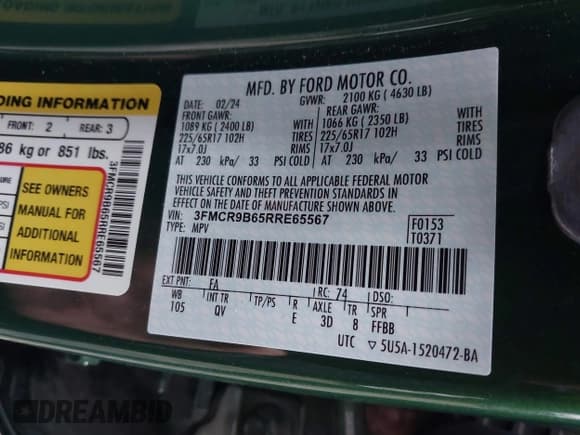 ✅ 2024 Ford Bronco Sport Big Bend • VIN: 3FMCR9B65RRE65567 • Lot: 43800083. Wystawiony na IAAI z przebiegiem 21 797 mil. Bezpłatny archiwum sprzedaży aukcyjnych z USA i szczegółowy raport historii pojazdu na DreamBid. Zdjęcie 9.