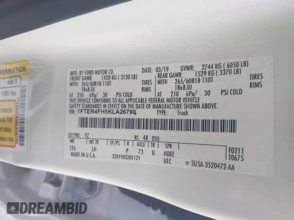 ✅ 2019 Ford Ranger XL • VIN: 1FTER4FH5KLA26790 • Lot: 43145783. Listed on IAAI with 97,038 mi. Free auction sales archive from the USA and detailed vehicle history report at DreamBid. Image 9.