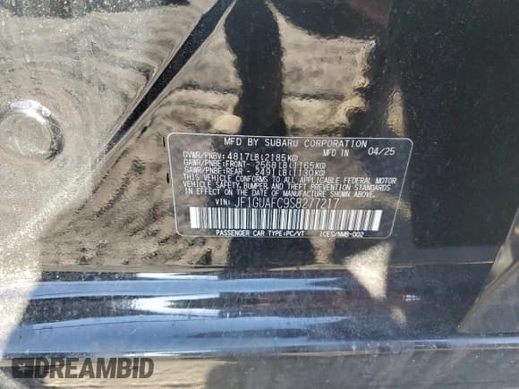 ✅ 2025 Subaru Impreza Special Sports • VIN: JF1GUAFC9S8277217 • Лот: 85274925. Опубликован ранее на Copart с пробегом 1 138 миль. Бесплатный доступ к архиву аукционных продаж из США и подробный отчёт об истории автомобиля на DreamBid. Изображение 12.