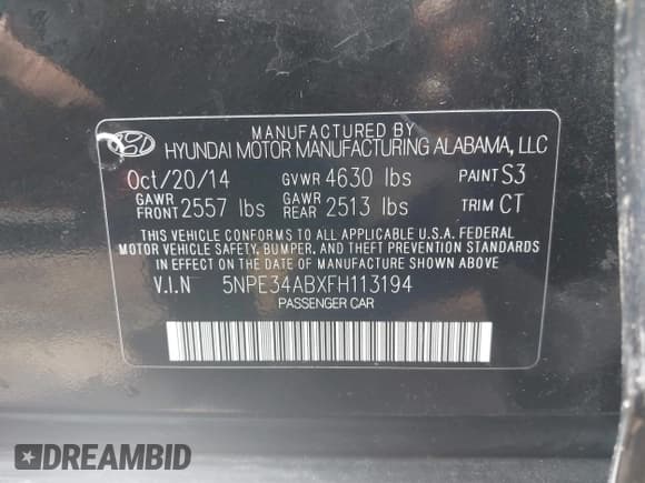 ✅ 2015 Hyundai Sonata Limited • VIN: 5NPE34ABXFH113194 • Lot: 42965786. Listed on IAAI with 135,424 mi. Free auction sales archive from the USA and detailed vehicle history report at DreamBid. Image 9.