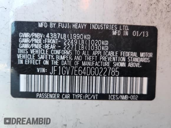 ✅ 2013 Subaru WRX WRX • VIN: JF1GV7E64DG022785 • Lot: 87243995. Wystawiony na Copart z przebiegiem 182 202 mil. Bezpłatny archiwum sprzedaży aukcyjnych z USA i szczegółowy raport historii pojazdu na DreamBid. Zdjęcie 13.