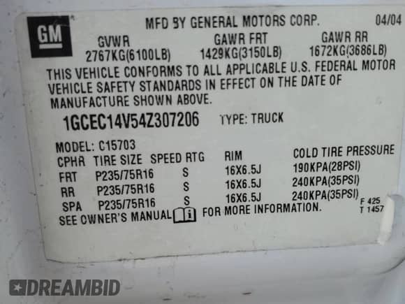 2004 Chevrolet Silverado 1500 LS z VIN 1GCEC14V54Z307206, wystawiony jako Copart lot #76308604 z przebiegiem Nie podano mil oraz Szkoda całkowita • Salvage title. Historia ofert i sprzedaży dostępna na DreamBid. Obrazek 14.