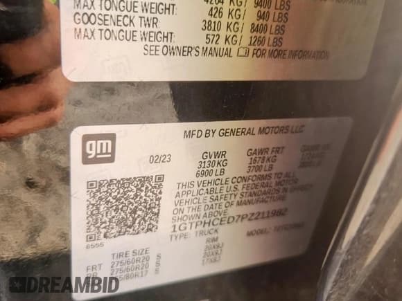 ✅ 2023 GMC Sierra 1500 Elevation • VIN: 1GTPHCED7PZ211982 • Lot: 71970635. Listed on Copart with 53,258 mi. Free auction sales archive from the USA and detailed vehicle history report at DreamBid. Image 13.