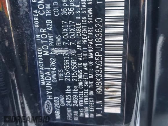 ✅ 2023 Hyundai Kona SEL • VIN: KM8K33AG5PU183620 • Лот: 91994395. Опубликован ранее на Copart с пробегом Не указан. Бесплатный доступ к архиву аукционных продаж из США и подробный отчёт об истории автомобиля на DreamBid. Изображение 14.