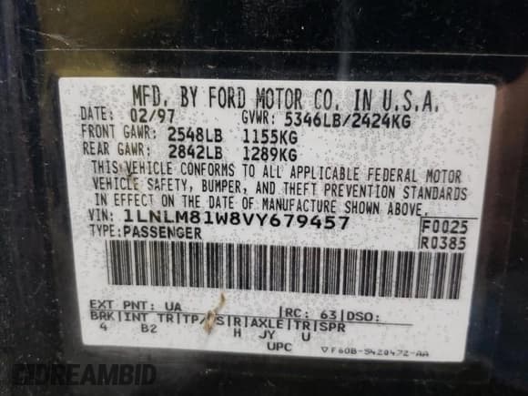 ✅ 1997 Lincoln Town Car Executive • VIN: 1LNLM81W8VY679457 • Lot: 75096074. Listed on Copart with 123,771 mi. Free auction sales archive from the USA and detailed vehicle history report at DreamBid. Image 12.