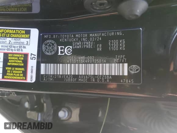 2024 Toyota Camry SE with VIN 4T1S11BK4RU125014, listed as a Copart auction lot 85534475 with 36,067 mi miles and Salvage title. Bid and sale history available at DreamBid. Image 13.