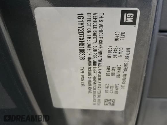 ✅ 2017 Chevrolet Corvette Grand Sport 2LT • VIN: 1G1YY2D7XH5108308 • Lot: 67613445. Listed on Copart with 73,318 mi. Free auction sales archive from the USA and detailed vehicle history report at DreamBid. Image 12.