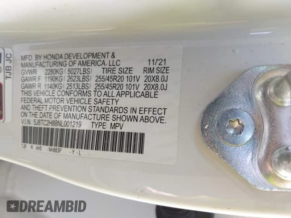 ✅ 2022 Acura RDX PMC Edition • VIN: 5J8TC2H88NL001219 • Lot: 41749248. Listed on IAAI with 47,484 mi. Free auction sales archive from the USA and detailed vehicle history report at DreamBid. Image 9.