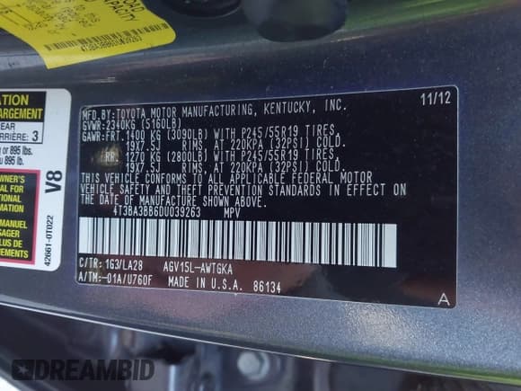 ✅ 2013 Toyota Venza LE • VIN: 4T3BA3BB6DU039263 • Лот: 43398012. Опубликован ранее на IAAI с пробегом 101 327 миль. Бесплатный доступ к архиву аукционных продаж из США и подробный отчёт об истории автомобиля на DreamBid. Изображение 9.