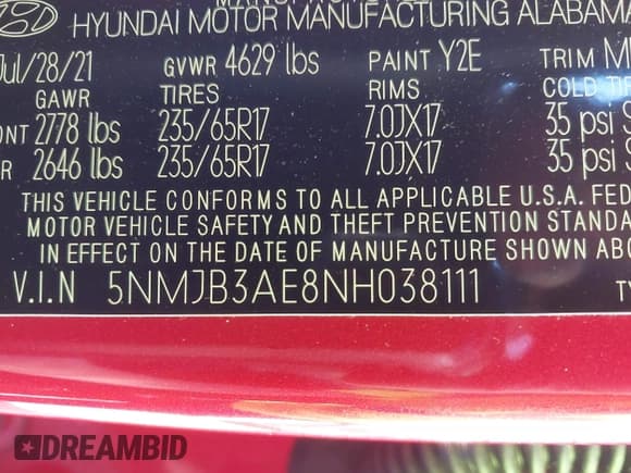 ✅ 2022 Hyundai Tucson SEL • VIN: 5NMJB3AE8NH038111 • Lot: 43515920. Listed on IAAI with 37,706 mi. Free auction sales archive from the USA and detailed vehicle history report at DreamBid. Image 9.