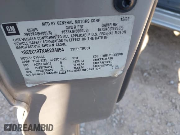 ✅ 2004 Chevrolet Silverado 1500 LT • VIN: 1GCEC19TX4E224854 • Lot: 43118666. Wystawiony na IAAI z przebiegiem 168 898 mil. Bezpłatny archiwum sprzedaży aukcyjnych z USA i szczegółowy raport historii pojazdu na DreamBid. Zdjęcie 9.