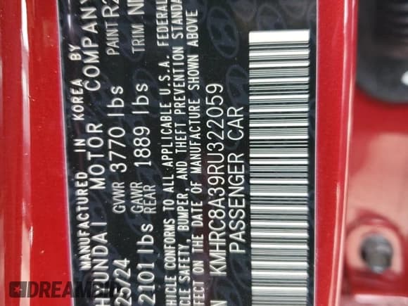 ✅ 2024 Hyundai Venue Limited • VIN: KMHRC8A39RU322059 • Lot: 52313975. Listed on Copart with 422 mi. Free auction sales archive from the USA and detailed vehicle history report at DreamBid. Image 14.