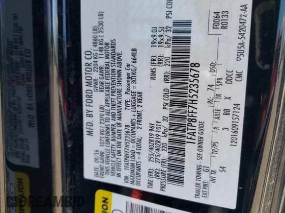 ✅ 2017 Ford Mustang GT Premium • VIN: 1FATP8FF7H5235678 • Lot: 62402565. Wystawiony na Copart z przebiegiem 79 988 mil. Bezpłatny archiwum sprzedaży aukcyjnych z USA i szczegółowy raport historii pojazdu na DreamBid. Zdjęcie 12.