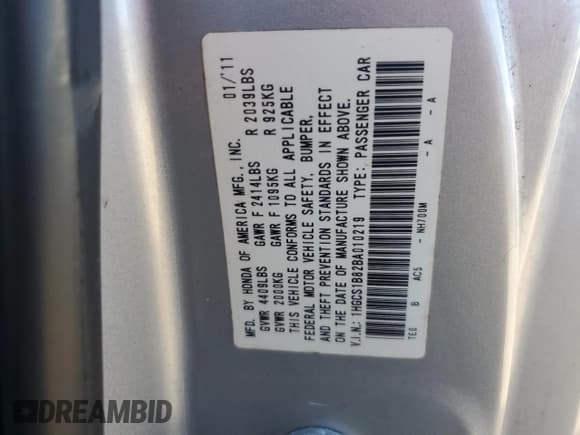 ✅ 2011 Honda Accord EX-L • VIN: 1HGCS1B82BA010219 • Lot: 91191295. Wystawiony na Copart z przebiegiem 100 756 mil. Bezpłatny archiwum sprzedaży aukcyjnych z USA i szczegółowy raport historii pojazdu na DreamBid. Zdjęcie 13.