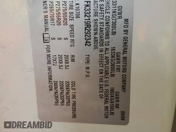 2009 Chevrolet Tahoe LTZ с VIN 1GNFK33219R292342, выставлен на аукционе Copart как лот 54492734 с пробегом 237 069 миль миль и Чистый • Clean title. История ставок и продаж доступна на DreamBid. Изображение 14.