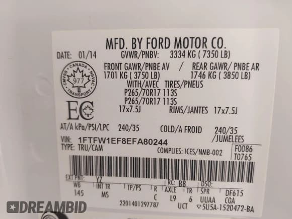 ✅ 2014 Ford F-150 XL • VIN: 1FTFW1EF8EFA80244 • Лот: 42992239. Опубликован ранее на IAAI с пробегом 193 600 миль. Бесплатный доступ к архиву аукционных продаж из США и подробный отчёт об истории автомобиля на DreamBid. Изображение 9.