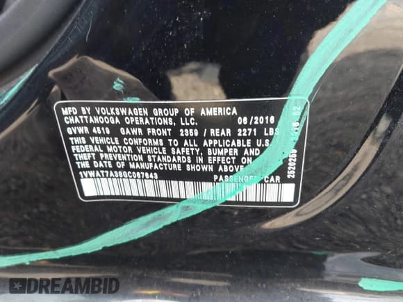 ✅ 2016 Volkswagen Passat S • VIN: 1VWAT7A38GC067643 • Lot: 43692331. Listed on IAAI with 140,580 mi. Free auction sales archive from the USA and detailed vehicle history report at DreamBid. Image 9.