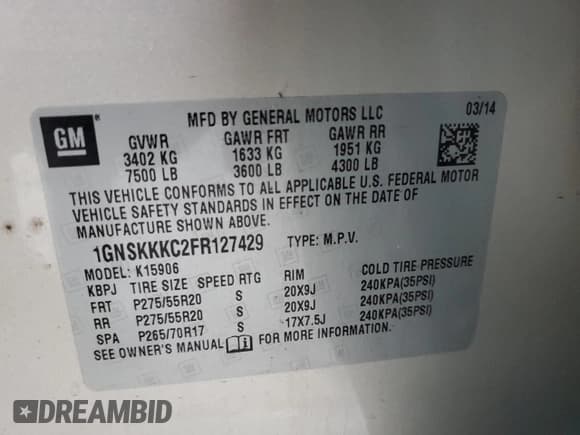 ✅ 2015 Chevrolet Suburban LTZ • VIN: 1GNSKKKC2FR127429 • Lot: 77173054. Wystawiony na Copart z przebiegiem 134 288 mil. Bezpłatny archiwum sprzedaży aukcyjnych z USA i szczegółowy raport historii pojazdu na DreamBid. Zdjęcie 14.