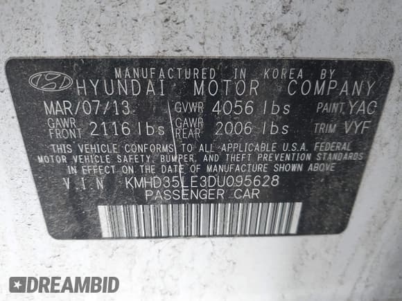 ✅ 2013 Hyundai Elantra • VIN: KMHD35LE3DU095628 • Lot: 43680187. Listed on IAAI with 214,308 mi. Free auction sales archive from the USA and detailed vehicle history report at DreamBid. Image 9.