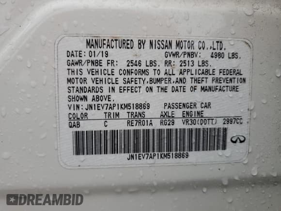 ✅ 2019 Infiniti Q50 Luxe • VIN: JN1EV7AP1KM518869 • Лот: 81015145. Опубликован ранее на Copart с пробегом 63 760 миль. Бесплатный доступ к архиву аукционных продаж из США и подробный отчёт об истории автомобиля на DreamBid. Изображение 12.