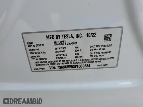 ✅ 2023 Tesla Model X • VIN: 7SAXCBE53PF369584 • Lot: 82320305. Wystawiony na Copart z przebiegiem 52 451 mil. Bezpłatny archiwum sprzedaży aukcyjnych z USA i szczegółowy raport historii pojazdu na DreamBid. Zdjęcie 14.