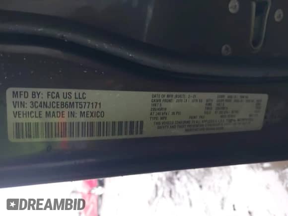 2021 Jeep Compass 80th Anniversary z VIN 3C4NJCEB6MT577171, wystawiony jako IAAI lot #42189493 z przebiegiem 42 531 mil mil oraz . Historia ofert i sprzedaży dostępna na DreamBid. Obrazek 9.