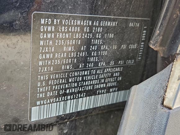 ✅ 2014 Volkswagen Tiguan S • VIN: WVGAV3AX0EW612542 • Lot: 93687315. Wystawiony na Copart z przebiegiem 118 692 mil. Bezpłatny archiwum sprzedaży aukcyjnych z USA i szczegółowy raport historii pojazdu na DreamBid. Zdjęcie 13.