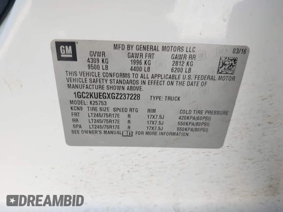 ✅ 2016 Chevrolet Silverado 2500HD Work Truck • VIN: 1GC2KUEGXGZ237228 • Lot: 42282539. Wystawiony na IAAI z przebiegiem 161 478 mil. Bezpłatny archiwum sprzedaży aukcyjnych z USA i szczegółowy raport historii pojazdu na DreamBid. Zdjęcie 9.