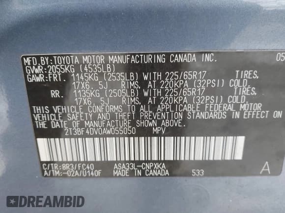 ✅ 2010 Toyota RAV4 • VIN: 2T3BF4DV0AW055050 • Лот: 43835020. Опубликован ранее на IAAI с пробегом 204 055 миль. Бесплатный доступ к архиву аукционных продаж из США и подробный отчёт об истории автомобиля на DreamBid. Изображение 9.