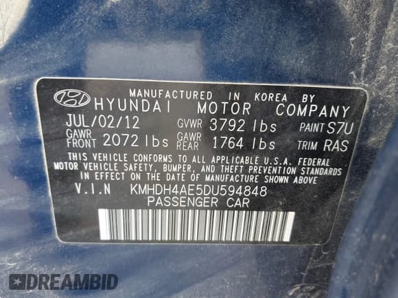 ✅ 2013 Hyundai Elantra GLS • VIN: KMHDH4AE5DU594848 • Lot: 43241764. Wystawiony na IAAI z przebiegiem 119 084 mil. Bezpłatny archiwum sprzedaży aukcyjnych z USA i szczegółowy raport historii pojazdu na DreamBid. Zdjęcie 9.