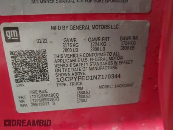 ✅ 2022 Chevrolet Silverado 1500 LT Trail Boss • VIN: 1GCPYFED1NZ170344 • Lot: 41481111. Wystawiony na IAAI z przebiegiem 136 253 mil. Bezpłatny archiwum sprzedaży aukcyjnych z USA i szczegółowy raport historii pojazdu na DreamBid. Zdjęcie 9.