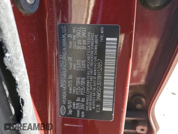 ✅ 2008 Hyundai Santa Fe GLS • VIN: 5NMSG13D18H152857 • Лот: 75560954. Размещён на Copart с пробегом 173 205 миль миль. Получите бесплатный доступ к архиву аукционных продаж из США и посмотрите подробный отчёт об истории автомобиля на DreamBid. Изображение 13.