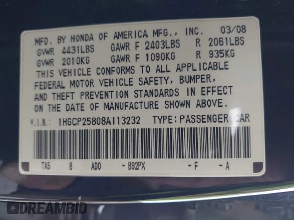 ✅ 2008 Honda Accord EX-L • VIN: 1HGCP25808A113232 • Лот: 43687011. Опубликован ранее на IAAI с пробегом 110 934 миль. Бесплатный доступ к архиву аукционных продаж из США и подробный отчёт об истории автомобиля на DreamBid. Изображение 9.