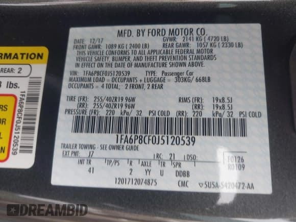 ✅ 2018 Ford Mustang GT • VIN: 1FA6P8CF0J5120539 • Lot: 42970349. Listed on IAAI with 66,634 mi. Free auction sales archive from the USA and detailed vehicle history report at DreamBid. Image 9.