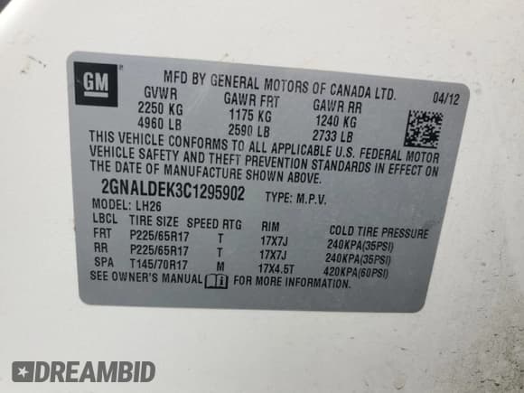 ✅ 2012 Chevrolet Equinox 1LT • VIN: 2GNALDEK3C1295902 • Лот: 89723365. Опубликован ранее на Copart с пробегом 204 419 миль. Бесплатный доступ к архиву аукционных продаж из США и подробный отчёт об истории автомобиля на DreamBid. Изображение 13.