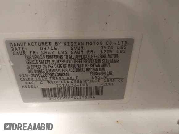 ✅ 2016 Nissan Note S • VIN: 3N1CE2CP9GL395346 • Lot: 43030826. Listed on IAAI with 137,969 mi. Free auction sales archive from the USA and detailed vehicle history report at DreamBid. Image 9.