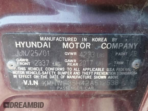2002 Hyundai Sonata GLS с VIN KMHWF35H42A512538, выставлен на аукционе IAAI как лот 42000170 с пробегом 157 172 миль миль и . История ставок и продаж доступна на DreamBid. Изображение 9.