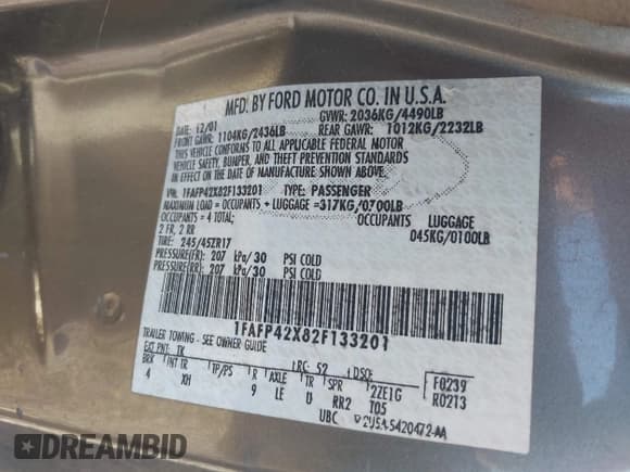 ✅ 2002 Ford Mustang GT Deluxe • VIN: 1FAFP42X82F133201 • Lot: 43632074. Listed on IAAI with 214,684 mi. Free auction sales archive from the USA and detailed vehicle history report at DreamBid. Image 9.