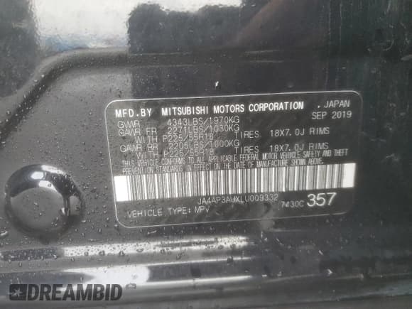 ✅ 2020 Mitsubishi Outlander ES • VIN: JA4AP3AUXLU009332 • Lot: 93838545. Listed on Copart with 147,402 mi. Free auction sales archive from the USA and detailed vehicle history report at DreamBid. Image 13.