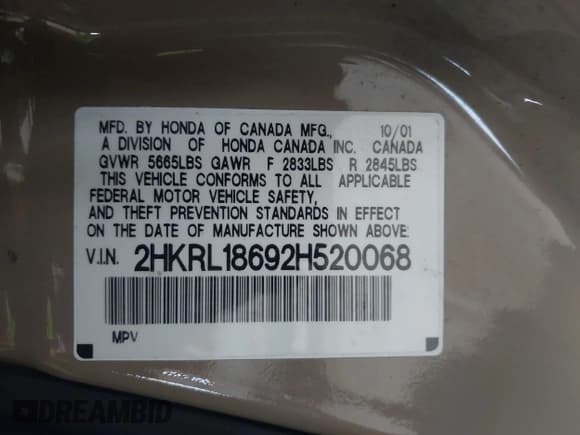 ✅ 2002 Honda Odyssey EX • VIN: 2HKRL18692H520068 • Lot: 43697332. Listed on IAAI with 332,000 mi. Free auction sales archive from the USA and detailed vehicle history report at DreamBid. Image 9.