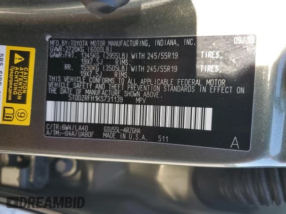 ✅ 2019 Toyota Highlander Limited Platinum • VIN: 5TDDZRFH1KS731139 • Lot: 82572715. Listed on Copart with 54,714 mi. Free auction sales archive from the USA and detailed vehicle history report at DreamBid. Image 14.