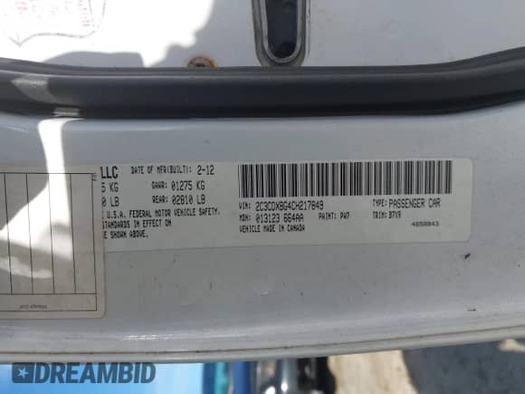 2012 Dodge Charger SE with VIN 2C3CDXBG4CH217849, listed as a IAAI auction lot 43410712 with 217,716 mi miles and . Bid and sale history available at DreamBid. Image 9.