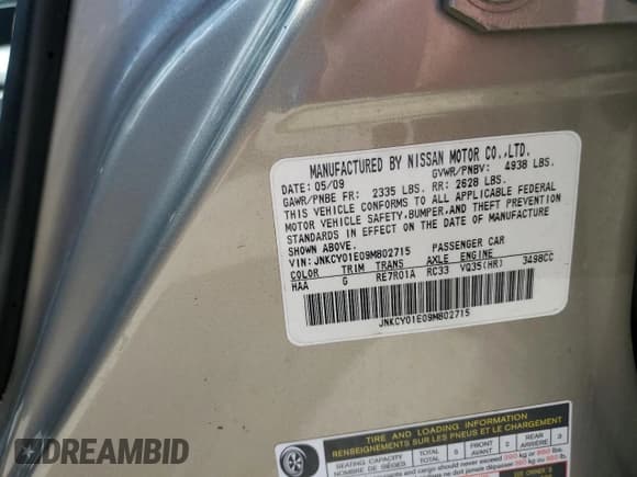 ✅ 2009 Infiniti M • VIN: JNKCY01E09M802715 • Lot: 63139975. Listed on Copart with 155,007 mi. Free auction sales archive from the USA and detailed vehicle history report at DreamBid. Image 12.