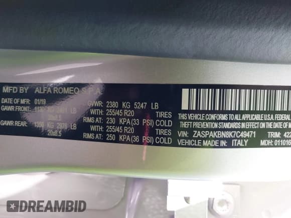 ✅ 2019 Alfa Romeo Stelvio Ti • VIN: ZASPAKBN8K7C49471 • Lot: 42346459. Wystawiony na IAAI z przebiegiem Nie podano. Bezpłatny archiwum sprzedaży aukcyjnych z USA i szczegółowy raport historii pojazdu na DreamBid. Zdjęcie 9.