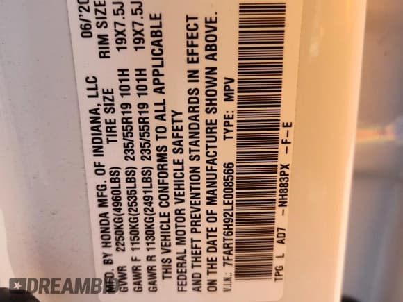 ✅ 2020 Honda CR-V Touring • VIN: 7FART6H92LE008566 • Lot: 85351225. Listed on Copart with 42,889 mi. Free auction sales archive from the USA and detailed vehicle history report at DreamBid. Image 13.