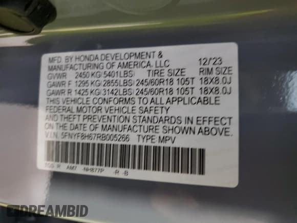 ✅ 2024 Honda Passport TrailSport • VIN: 5FNYF8H67RB005266 • Lot: 83092794. Listed on Copart with 5,504 mi. Free auction sales archive from the USA and detailed vehicle history report at DreamBid. Image 13.