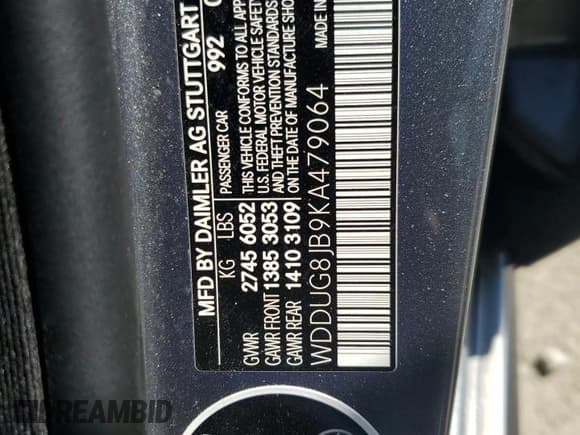 ✅ 2019 Mercedes-Benz S 63 AMG • VIN: WDDUG8JB9KA479064 • Lot: 69260874. Listed on Copart with 111,984 mi. Free auction sales archive from the USA and detailed vehicle history report at DreamBid. Image 13.