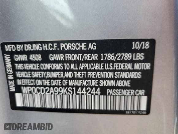 ✅ 2019 Porsche 911 Turbo • VIN: WP0CD2A99KS144244 • Лот: 63460905. Опубликован ранее на Copart с пробегом 38 116 миль. Бесплатный доступ к архиву аукционных продаж из США и подробный отчёт об истории автомобиля на DreamBid. Изображение 12.