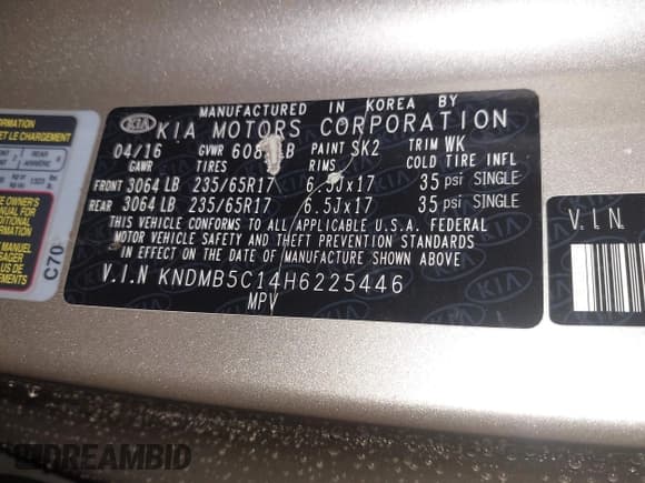 ✅ 2017 Kia Sedona LX • VIN: KNDMB5C14H6225446 • Лот: 43545460. Опубликован ранее на IAAI с пробегом 160 767 миль. Бесплатный доступ к архиву аукционных продаж из США и подробный отчёт об истории автомобиля на DreamBid. Изображение 9.